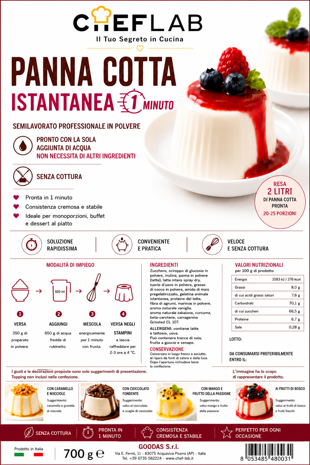 Panna cotta istantanea confezione da 700 g